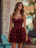Yellow - A-Line Sweetheart Corset Ruffle Homecoming Dress With Applique