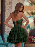 Yellow - A-Line Sweetheart Corset Ruffle Homecoming Dress With Applique