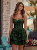 Yellow - A-Line Sweetheart Corset Ruffle Homecoming Dress With Applique
