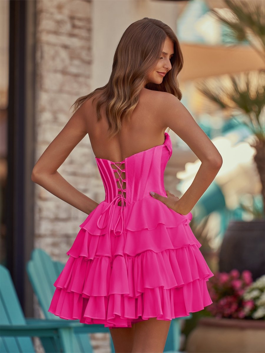 Yellow - A-Line Sweetheart Corset Ruffle Homecoming Dress With Applique