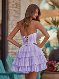 Yellow - A-Line Sweetheart Corset Ruffle Homecoming Dress With Applique