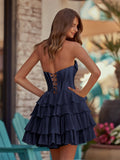 Yellow - A-Line Sweetheart Corset Ruffle Homecoming Dress With Applique