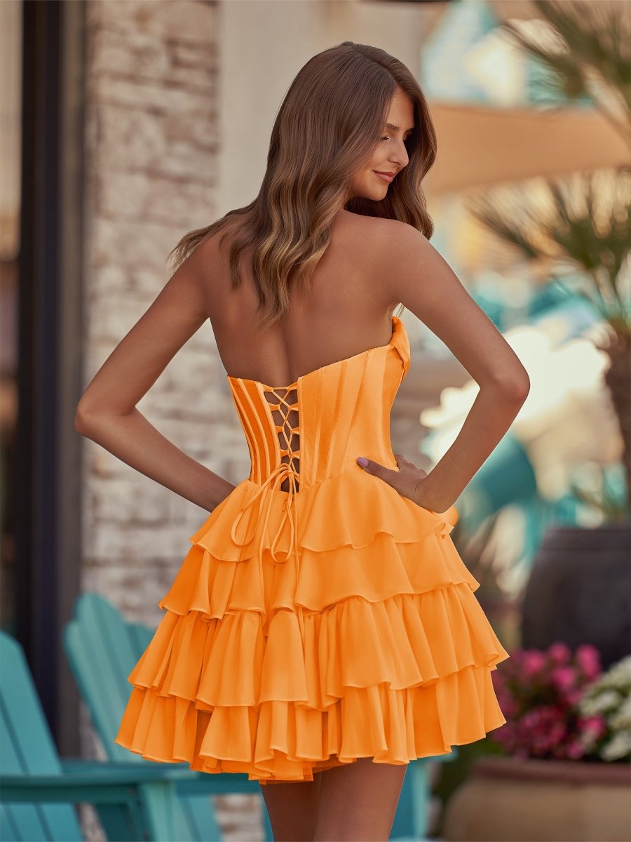 Yellow - A-Line Sweetheart Corset Ruffle Homecoming Dress With Applique