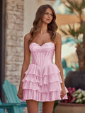 Yellow - A-Line Sweetheart Corset Ruffle Homecoming Dress With Applique