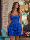 Yellow - A-Line Sweetheart Corset Ruffle Homecoming Dress With Applique