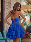 Yellow - A-Line Sweetheart Corset Ruffle Homecoming Dress With Applique