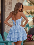 Yellow - A-Line Sweetheart Corset Ruffle Homecoming Dress With Applique