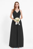 romantic maxi bridesmaid dress features a V neckline empire waist pleated formal evening dresses