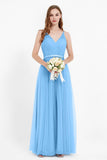 romantic maxi bridesmaid dress features a V neckline empire waist pleated formal evening dresses