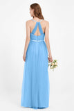 romantic maxi bridesmaid dress features a V neckline empire waist pleated formal evening dresses
