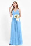 romantic maxi bridesmaid dress features a V neckline empire waist pleated formal evening dresses