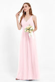 romantic maxi bridesmaid dress features a V neckline empire waist pleated formal evening dresses