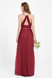 romantic maxi bridesmaid dress features a V neckline empire waist pleated formal evening dresses