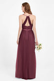 romantic maxi bridesmaid dress features a V neckline empire waist pleated formal evening dresses