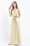 romantic maxi bridesmaid dress features a V neckline empire waist pleated formal evening dresses