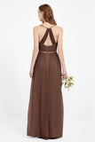 romantic maxi bridesmaid dress features a V neckline empire waist pleated formal evening dresses