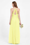 romantic maxi bridesmaid dress features a V neckline empire waist pleated formal evening dresses