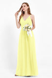 romantic maxi bridesmaid dress features a V neckline empire waist pleated formal evening dresses