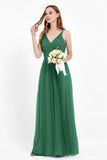 romantic maxi bridesmaid dress features a V neckline empire waist pleated formal evening dresses