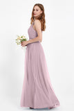 romantic maxi bridesmaid dress features a V neckline empire waist pleated formal evening dresses