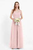 romantic maxi bridesmaid dress features a V neckline empire waist pleated formal evening dresses