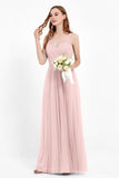 romantic maxi bridesmaid dress features a V neckline empire waist pleated formal evening dresses