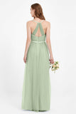 romantic maxi bridesmaid dress features a V neckline empire waist pleated formal evening dresses