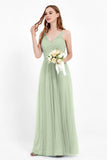 romantic maxi bridesmaid dress features a V neckline empire waist pleated formal evening dresses