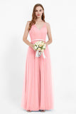romantic maxi bridesmaid dress features a V neckline empire waist pleated formal evening dresses