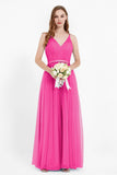 romantic maxi bridesmaid dress features a V neckline empire waist pleated formal evening dresses