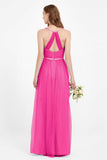 romantic maxi bridesmaid dress features a V neckline empire waist pleated formal evening dresses