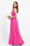 romantic maxi bridesmaid dress features a V neckline empire waist pleated formal evening dresses