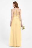 romantic maxi bridesmaid dress features a V neckline empire waist pleated formal evening dresses