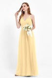 romantic maxi bridesmaid dress features a V neckline empire waist pleated formal evening dresses