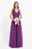 romantic maxi bridesmaid dress features a V neckline empire waist pleated formal evening dresses