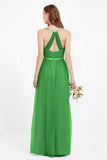 romantic maxi bridesmaid dress features a V neckline empire waist pleated formal evening dresses