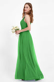 romantic maxi bridesmaid dress features a V neckline empire waist pleated formal evening dresses