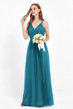 romantic maxi bridesmaid dress features a V neckline empire waist pleated formal evening dresses