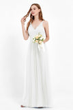 romantic maxi bridesmaid dress features a V neckline empire waist pleated formal evening dresses