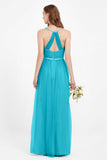 romantic maxi bridesmaid dress features a V neckline empire waist pleated formal evening dresses