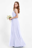 romantic maxi bridesmaid dress features a V neckline empire waist pleated formal evening dresses
