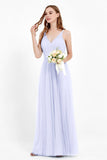 romantic maxi bridesmaid dress features a V neckline empire waist pleated formal evening dresses