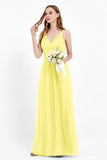 romantic maxi bridesmaid dress features a V neckline empire waist pleated formal evening dresses
