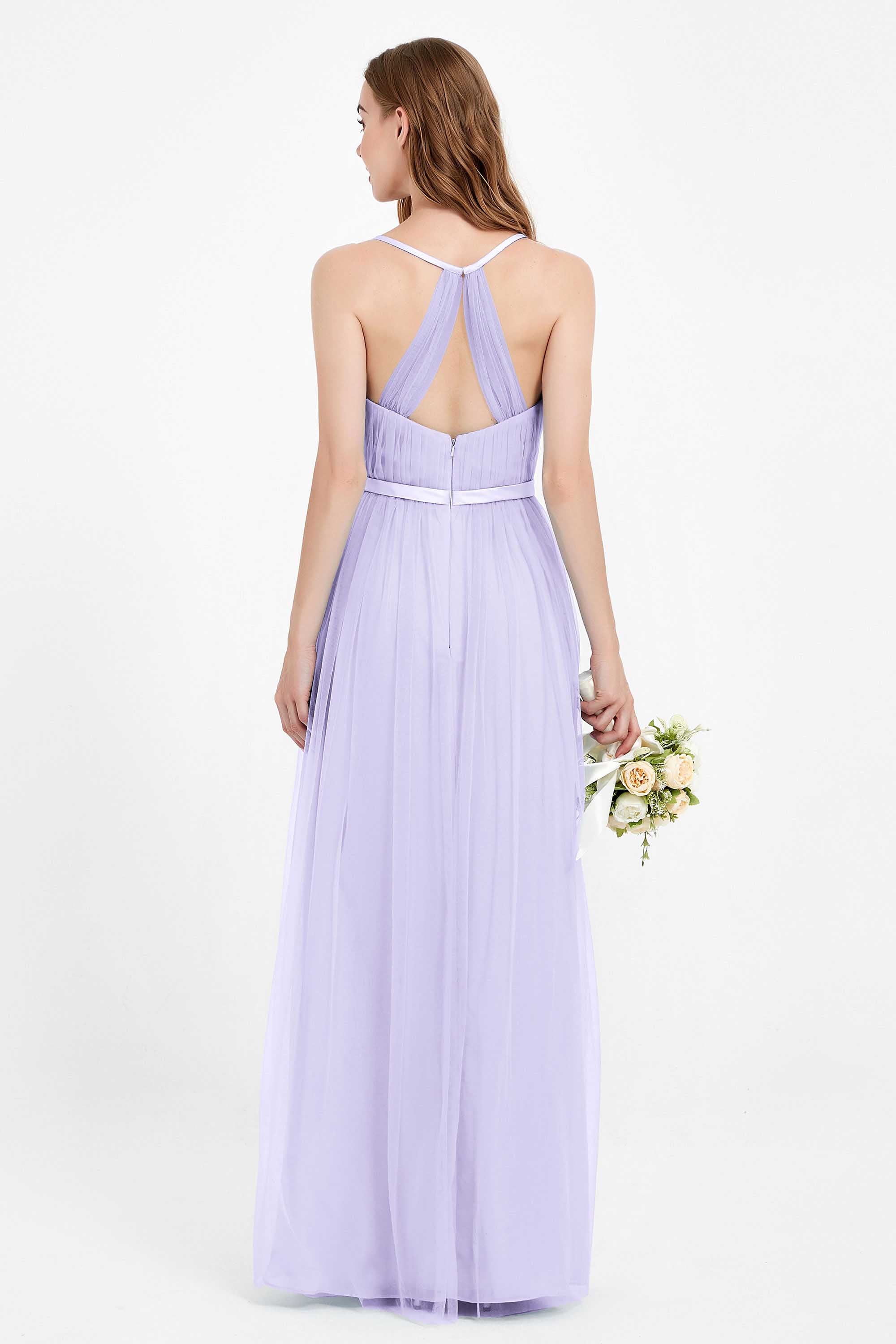 romantic maxi bridesmaid dress features a V neckline empire waist pleated formal evening dresses