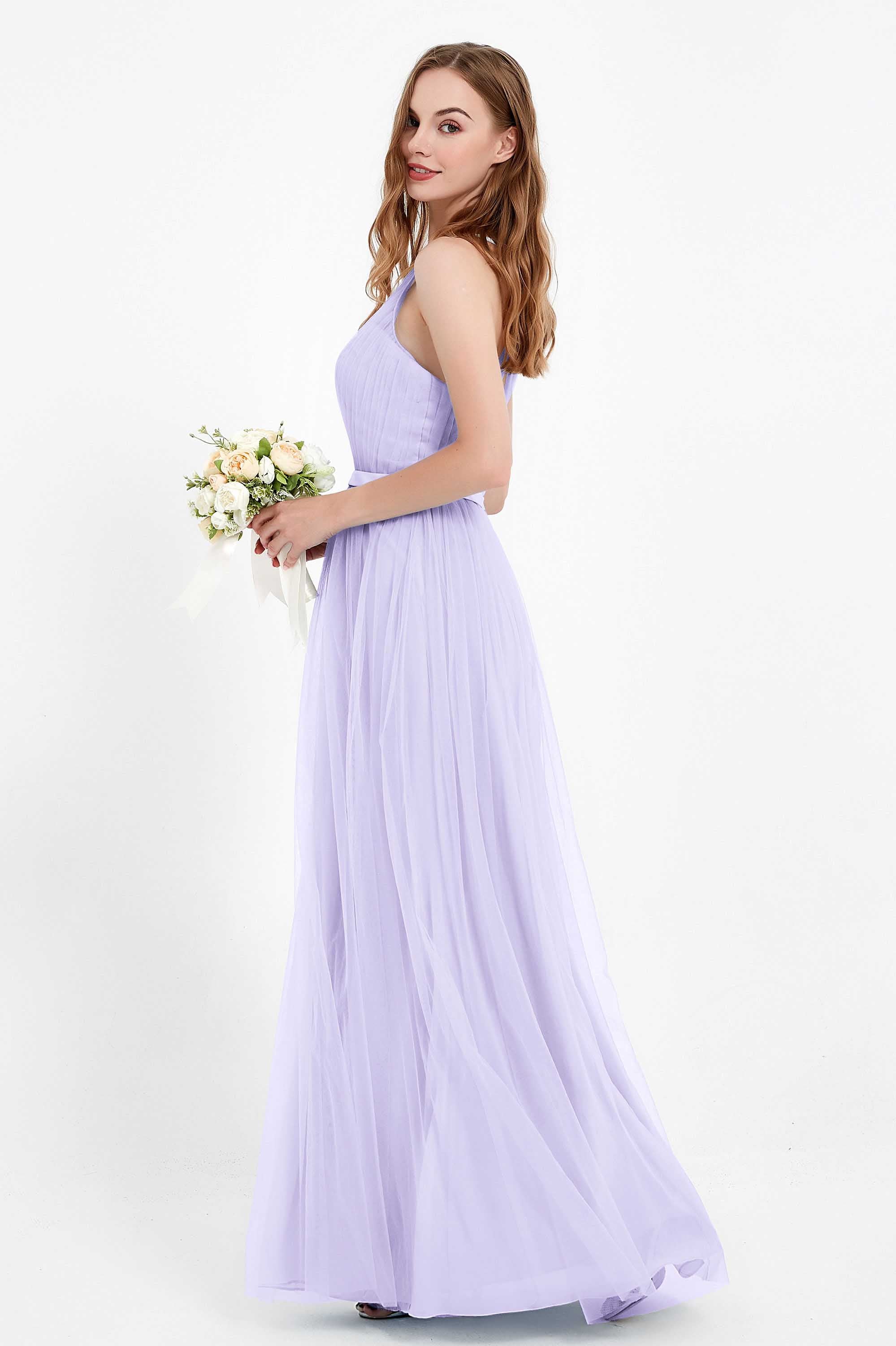 romantic maxi bridesmaid dress features a V neckline empire waist pleated formal evening dresses