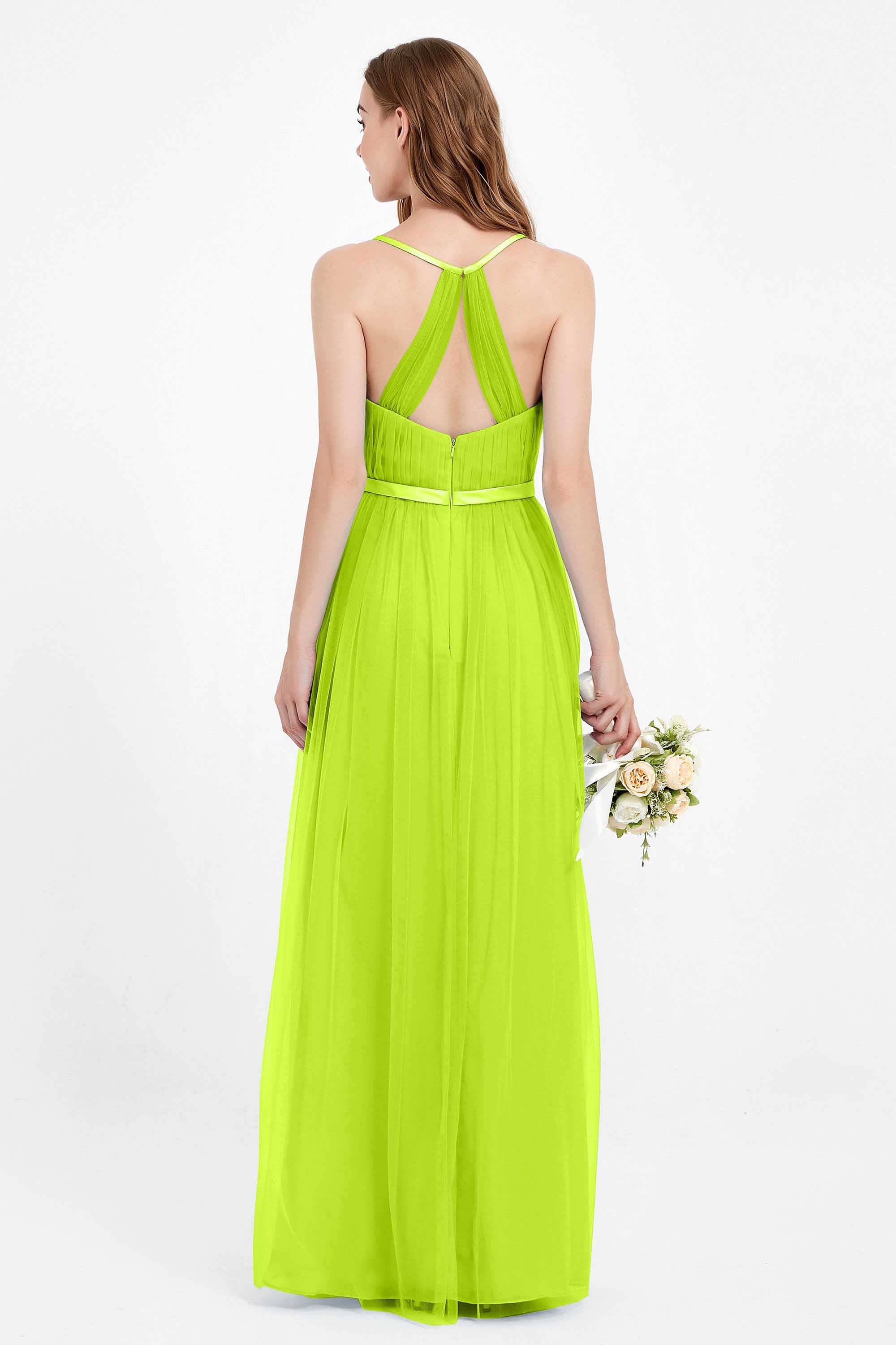 romantic maxi bridesmaid dress features a V neckline empire waist pleated formal evening dresses