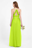romantic maxi bridesmaid dress features a V neckline empire waist pleated formal evening dresses