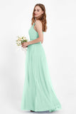 romantic maxi bridesmaid dress features a V neckline empire waist pleated formal evening dresses
