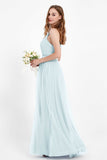 romantic maxi bridesmaid dress features a V neckline empire waist pleated formal evening dresses