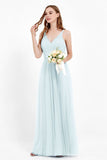 romantic maxi bridesmaid dress features a V neckline empire waist pleated formal evening dresses